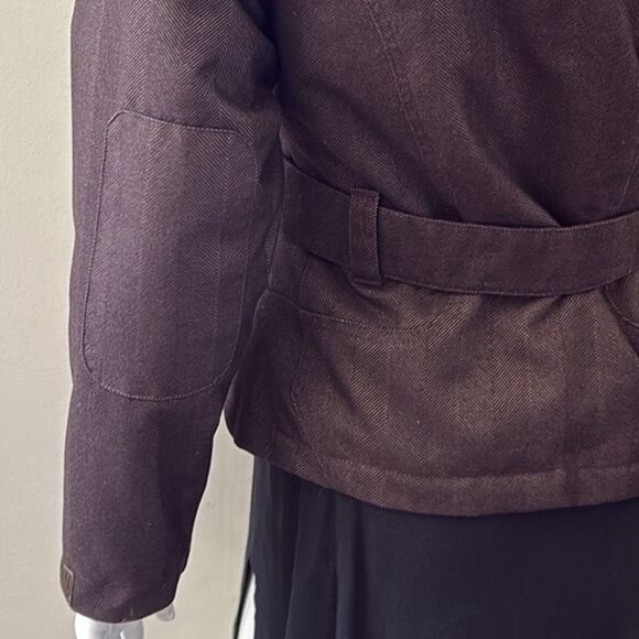 The North Face Primaloft Tweed Herringbone Brown Belted Coat w Zip Off Hood - Picture 9 of 14
